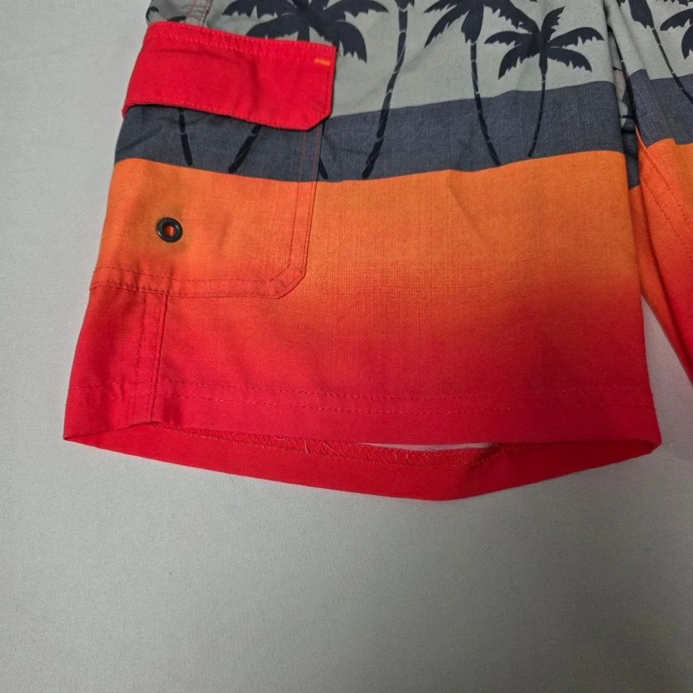 Wonder Nation‎ Swim Trunks Boys L 10-12 Red Orange Palm Tree Ombre Board Shorts